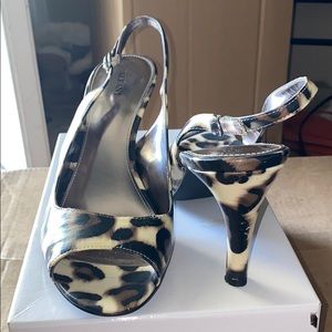 Leopard heeled sling back
